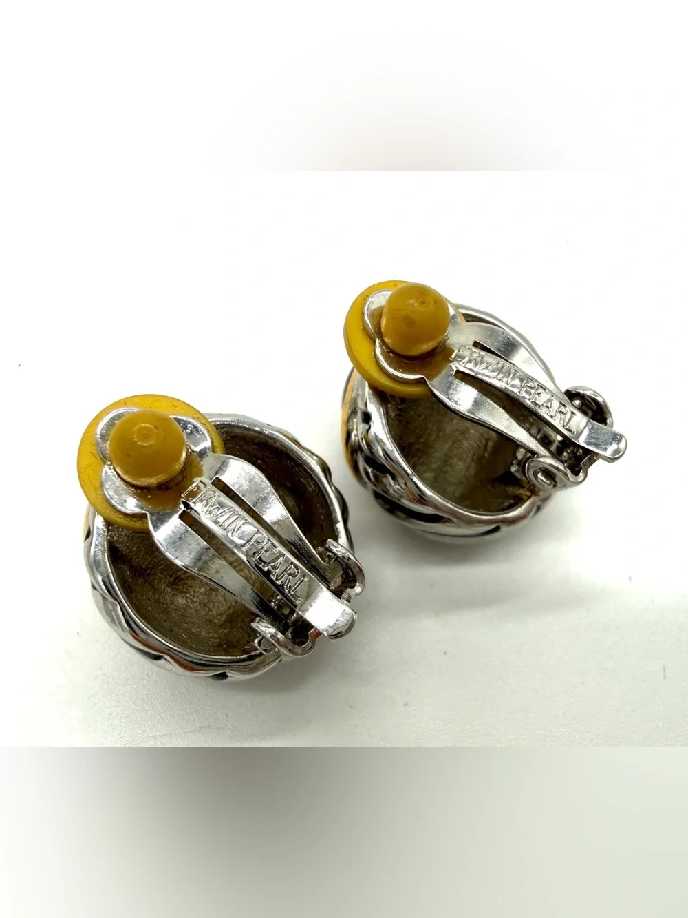 Vintage Erwin Pearl Two-Tone Domed Ribbed Clip-On Earrings
